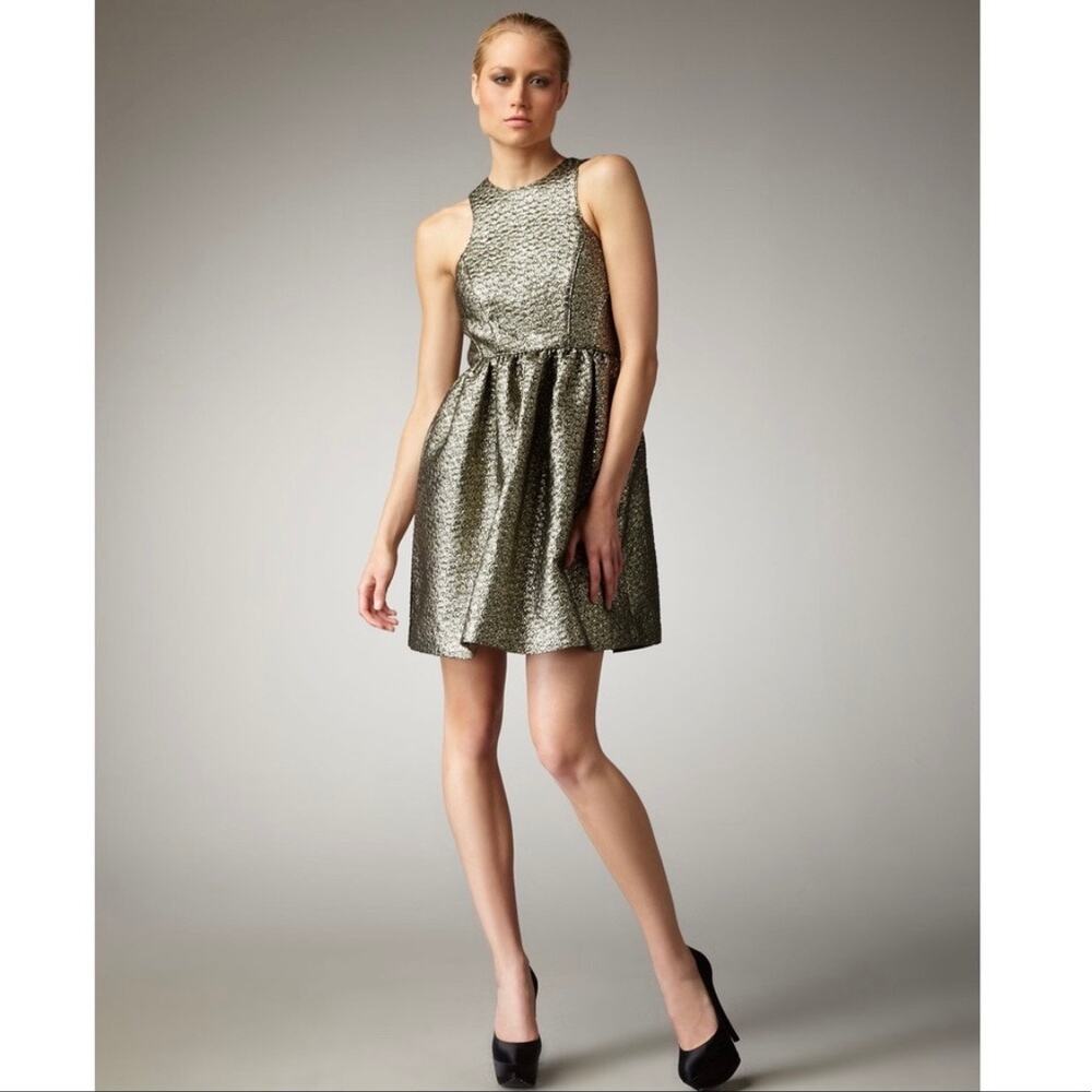 Tibi Gold Metallic Paisley Jacquard Mini Dress Womens Size 2 Metallic Sleeveless